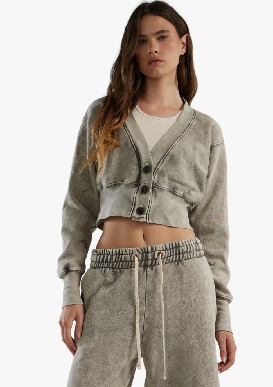 Les Tien Diana Crop Cardigan in Mauve Brown Mineral Wash Size Medium